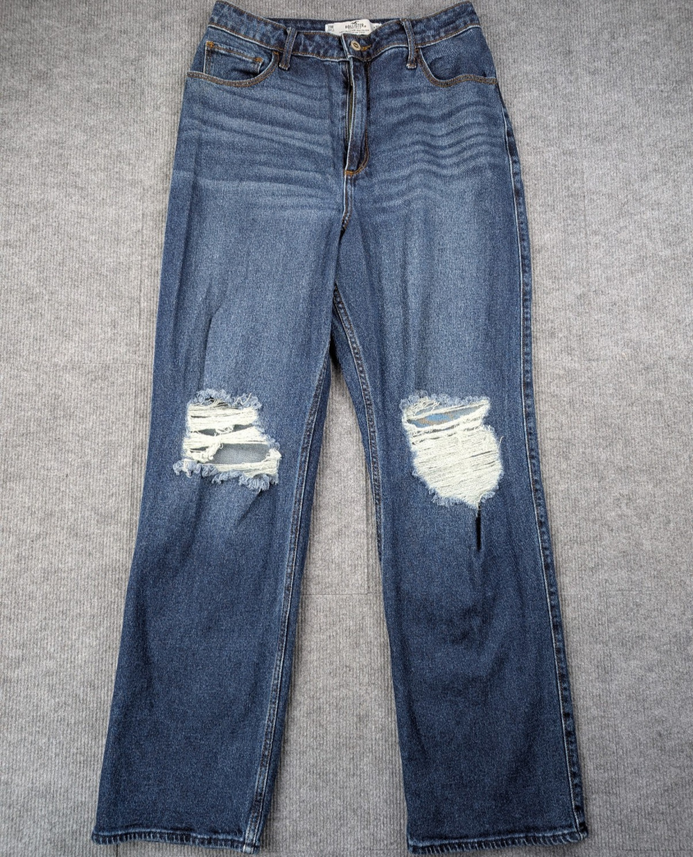 Hollister Ultra High Rise Cury Dad Jean Womens 30 Dark Wash Distressed Grunge